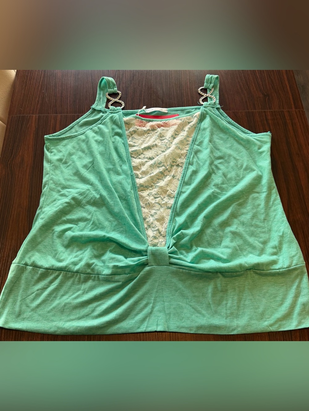 NWT Rosegal Mint Green Lace Front Cami Tank Top Rhinestone Straps Plus Size 4X